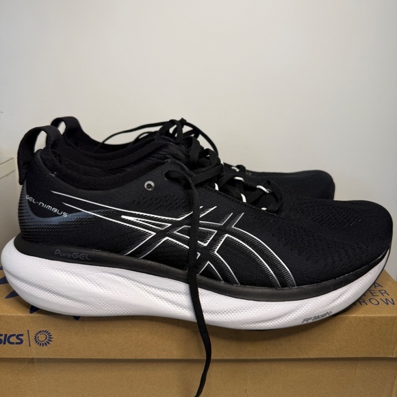 ASICS Gel Nimbus 25 Black White Men’s Size 12W Running Shoes NEW with Tags - Picture 3 of 9